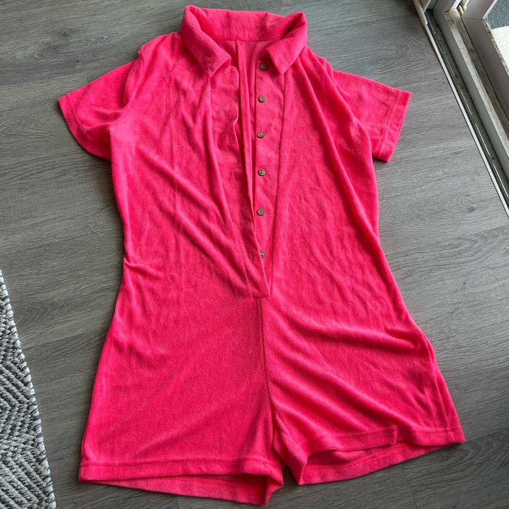 Neon pink romper Coachella outfit idea